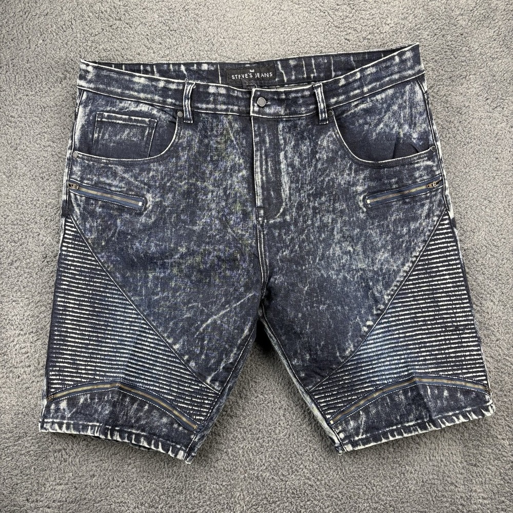Steves Jeans Shorts Men 44‎ (42x11) Acid Washed Blue Denim Skater Grunge Jort